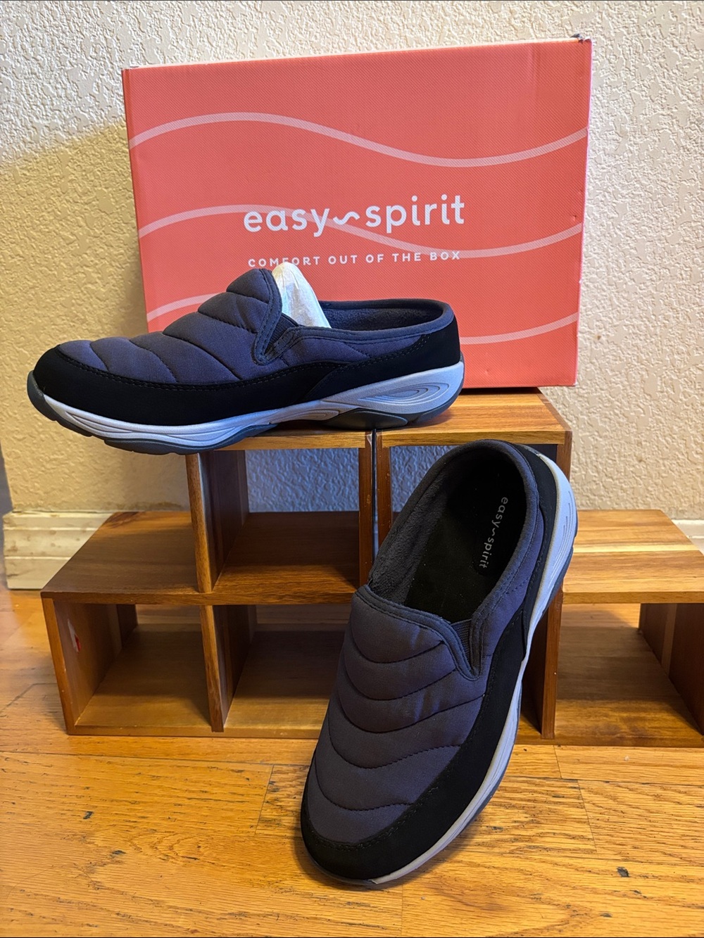 Easy Spirit Women’s Quilted Slip-On Loafers - Dark Blue & Gray